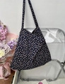 Dark blue floral canvas tote bag with pink and yellow flowers and MISS woven label - Navy with Pink White Floral(38#)