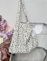 Chic white canvas tote bag with purple floral print and elegant MISS brand label - White Purple Floral(39#)