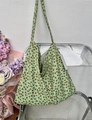 Floral canvas tote bag in green with yellow flowers and white MISS side label - Grass Green Red Floral(42#)
