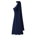 Detail of dark blue satin dress featuring a halter neck and elegant long scarf detail - S / Dark Blue