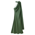 Close-up of dark green satin halter dress with elegant draped neckline and long ties - S / Green
