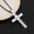 Roestvrijstalen kruis ketting met bijbeltekst Filippenzen 4:13 gravure op een box ketting - Zilver
