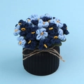 Handmade crochet forget-me-not potted plant with blue petals and a black striped pot - Gradient Dark Blue Forget-me-not