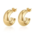 Polished 18K gold plated thick geometric C-shaped hoop earrings for women - C-Shape 6MM*20MM / Gold