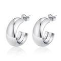 Minimalist silver bold C-shape hoop earrings with high-polished mirror finish for women - C-Shape 6MM*20MM / Steel