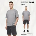 Men's washed grey vintage acid wash cotton T-shirt and shorts set with raw edge detail - S / Washed Grey Top