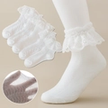 Pack of 5 pairs of girls' white lace frill mesh socks for summer breathable comfort - 3-5 Years (13-15cm) / Mesh Loose Princess Socks / 5 Pairs / White