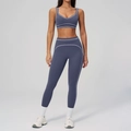 Ensemble de yoga deux pièces bleu-gris avec brassière col V et legging taille haute - S / Haut Et Bas / Bleu Foncé