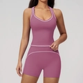 Ensemble de yoga deux pièces vieux rose avec liserés contrastés et short de sport - S / Haut Et Bas / Violet Figue