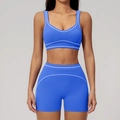 Ensemble de yoga bleu vif pour femmes avec débardeur à col en V et short taille haute - S / Haut Et Bas / Bleu Encre