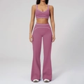 Ensemble de yoga deux pièces violet foncé avec liseré contrasté et pantalon évasé - S / Haut et Bas (Soutien-gorge + Pantalon Large) / Violet Figue