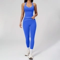 Ensemble de yoga bleu deux pièces avec coutures contrastées et tissu extensible sport - S / Haut Et Bas / Bleu Encre