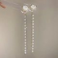 Orecchini a nappa in argento S925 con fiori bianchi e catene di perle e strass - E0314 Perno S925
