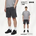Short en coton noir délavé pour homme avec effet neige, cordon et bordure à bords crus - S / Short Noir Délavé