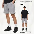 Men's vintage grey washed shorts with snow pattern fabric and frayed raw hem design - S / Washed Grey Shorts