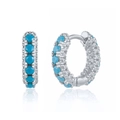 Silver hoop earrings with turquoise stones and shimmering cubic zirconia crystals - Platinum Silver-7mm
