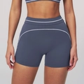Women's high waist yoga shorts in dark grey blue with white contrast trim detailing - S / Dark Blue