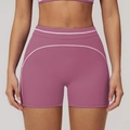 High waist fitness shorts in dark pink with contrast white stitching detail - S / Fig Purple