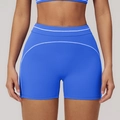 High-waisted royal blue yoga shorts with white contrast stitching for fitness - S / Ink Blue