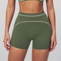 Olive green high waist athletic shorts with white contrast piping for women - S / Smoke Moss Green