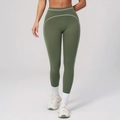 Olive green high waist yoga leggings with white contrast stripes for fitness sports - S / Bottoms / Smoke Moss Green