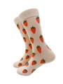Mid-calf cotton blend socks in cream white with vibrant red and green strawberry patterns - 4036 / One Size