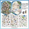 DIY Lemon Villa miniature scene sticker kit with PET stickers and backdrops - Lemon Villa