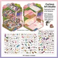 Set adesivi PET studio d'arte miniatura fai-da-te con 3 fogli e 1 carta di sfondo - Studio Divertente