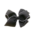 Classic black grosgrain ribbon hair clip with white wave edge stitching for girls - White Hemming(MC002-10)