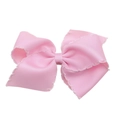 Pink grosgrain ribbon hair clip for girls with a stylish white contrast edge - White Hemming(MC002-5)