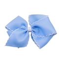 Light blue grosgrain bow hair clip with white scalloped edges and ribbed texture - White Hemming(MC002-8)