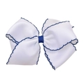 White grosgrain bow hair clip with dark blue scalloped edges for girls' hairstyles - Dark Blue Hemming(MC002-9)