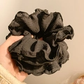 Grote zwarte bloemen kant scrunchie met getextureerde stof voor stijlvolle kapsels - #9 Zwart 4 Lagen Ongeveer 19 Cm