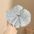 Lichtblauwe oversized kant scrunchie met witte parels voor elegant kapsel - #3 Blauwe Parel Geplooide Haarelastiek - 20 Cm