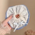 Lace scrunchie met blauwe ruitjes en een satijnen strik met parel voor het haar - 2# Blauwe Kant Dubbelzijdige Worstring - 16cm