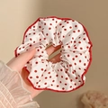 Florale kanten haarelastiek van witte zijde met rode polkadotpatroon print - #3 Witte Stippen Ongeveer 14 Cm