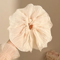 Oversized beige kanten scrunchie met geplooide chiffon textuur voor kapsels - #2 Wit (ongeveer 26 Cm)