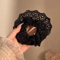 Elegante zwarte kant scrunchie met gehaakt patroon en golvende randen voor haar - 2# Zwarte Geborduurde Kanten Haarelastiek 12 Cm