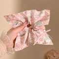 Roze bloemen kant haarelastiekje met zijden textuur en een subtiele strik - #1 Pastorale Stijl 22 Cm