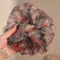 Vintage bloemen organza haarelastiek met gouden glitters en klassiek label - #3 Pine Smoke Indigo Red Circa 18 Cm