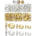 Gold and silver rhinestone spacer beads in a 6-grid organizer for jewelry making - 6 Slots 300 Gold And Silver Gems