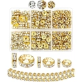 Golden and silver rhinestone spacer beads set for DIY jewelry making in a storage box - 6 Slots 300 Gold Gems