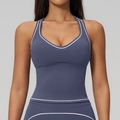 Gilet de yoga gris-bleu foncé avec liseré contrasté blanc et dos nageur ajusté - S / Bleu Foncé