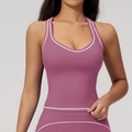 Débardeur de yoga rose pour femme avec bordures contrastées blanches et tissu doux - S / Violet Figue