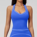 Débardeur de yoga bleu roi avec liseré blanc contrasté pour sport et fitness - S / Hauts / Bleu Encre