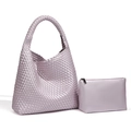 Handwoven lavender hobo tote bag set with metallic finish and matching pouch - Holographic Purple