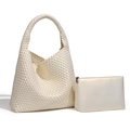 Handwoven cream hobo bag set with matching small zipper pouch and textured finish - Aurora Pearl White