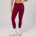 Leggings bordeaux a vita alta con strisce bianche laterali per sport e fitness - Taglia S / Pantaloni e gonne / rosso retrò