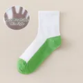 Thin white crew sock with green heel and toe accents in breathable mesh knit fabric - 3-5 Years (Foot 13-15cm) / Mesh Elastic Mid-tube Yin-Yang Style / Green