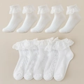 Pack of 10 pairs of white cotton mesh socks with delicate lace trim for girls - 3-5 Years (Foot 13-15cm) / Mesh Loose Princess Socks / Multicolor